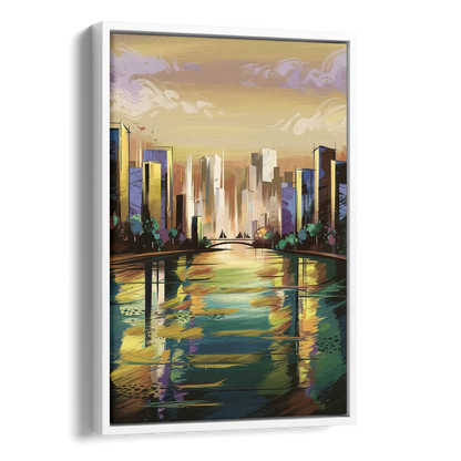 Riverside Downtown Skyline Side - White Canvas Wall Art