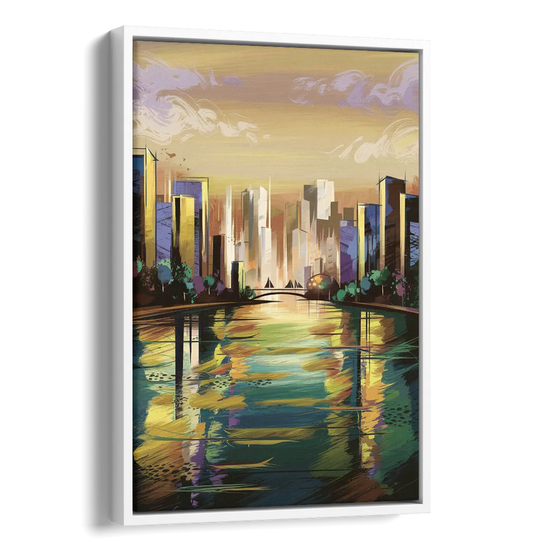 Riverside Downtown Skyline Side - White Canvas Wall Art