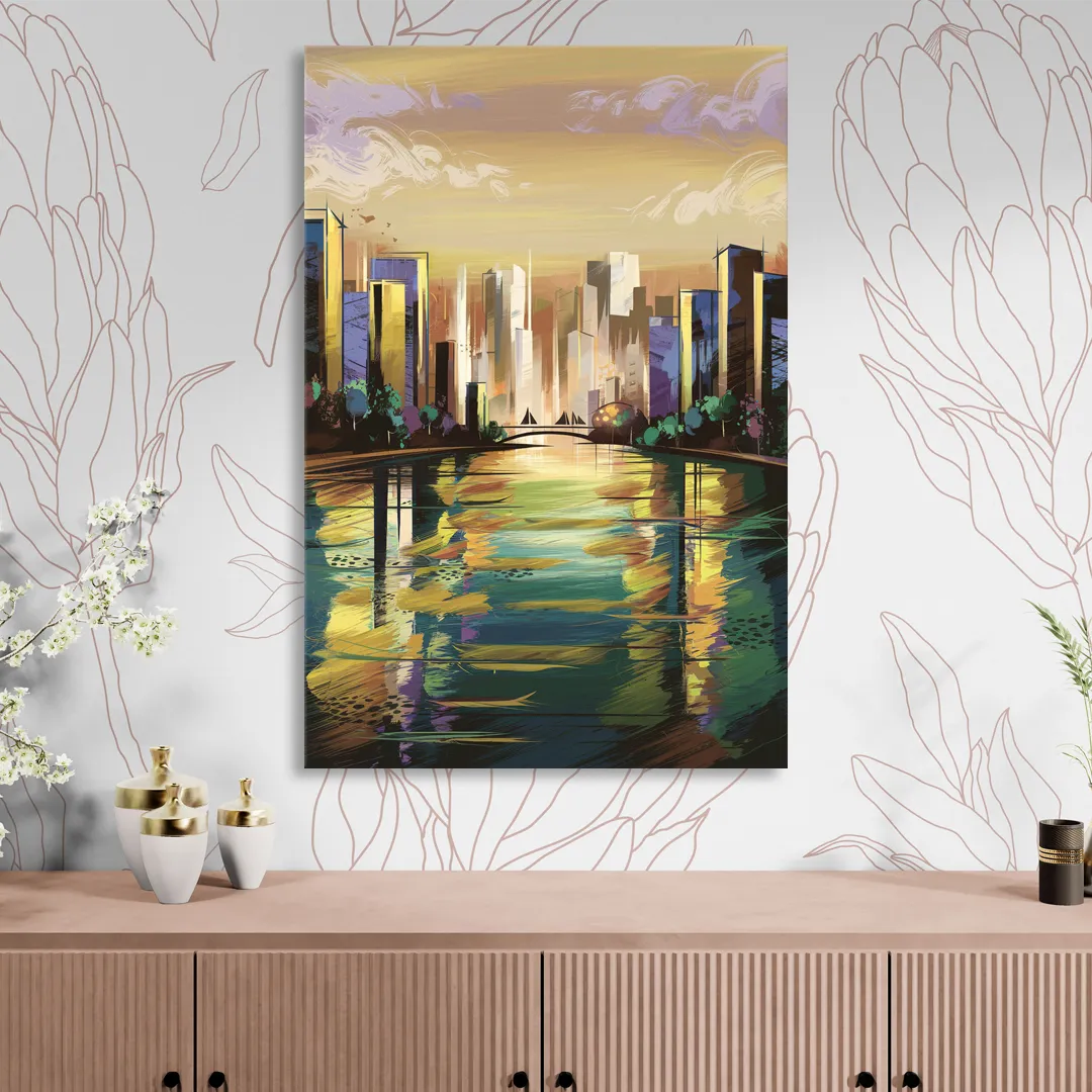 Riverside Downtown Skyline Living Room - Canvas Wall Art