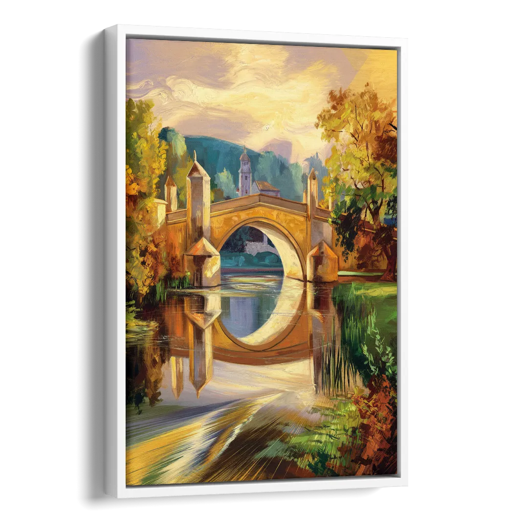 Riverside Historic Bridges Side - White Canvas Wall Art