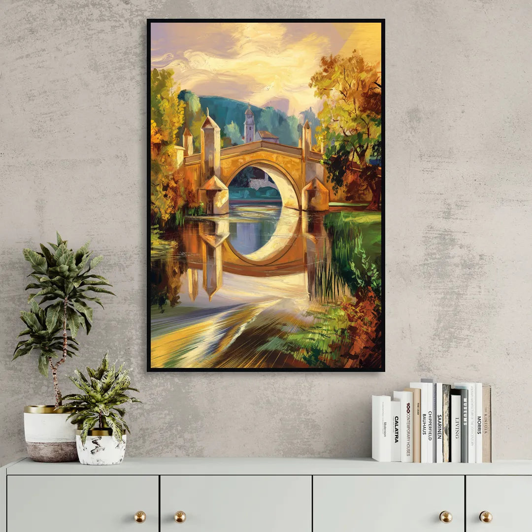 Riverside Historic Bridges Living Room - Black Canvas Wall Art