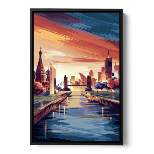 Riverside Iconic Landmarks - Black Framed Canvas Wall Art - Front