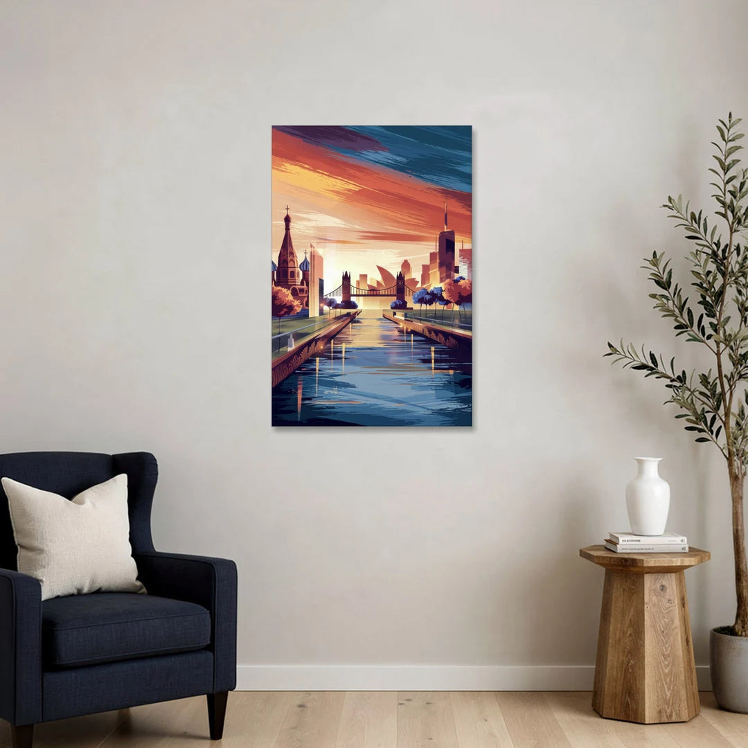 Riverside Iconic Landmarks - Canvas Wall Art - Sofa - 24x36