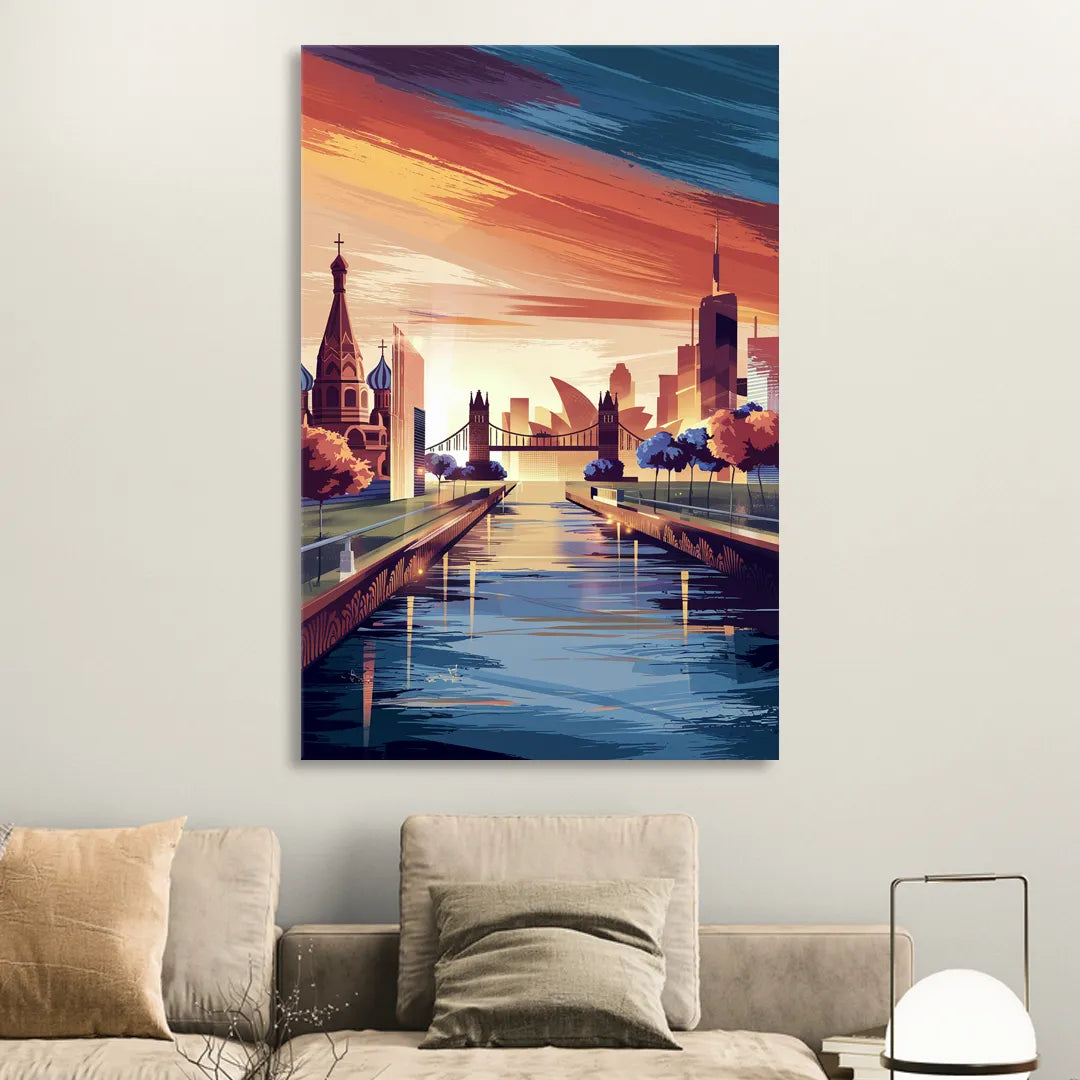 Riverside Iconic Landmarks Sitting Room - Canvas Wall Art