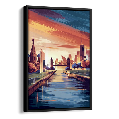 Riverside Iconic Landmarks Side - Black Canvas Wall Art