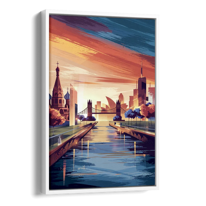 Riverside Iconic Landmarks Side - White Canvas Wall Art