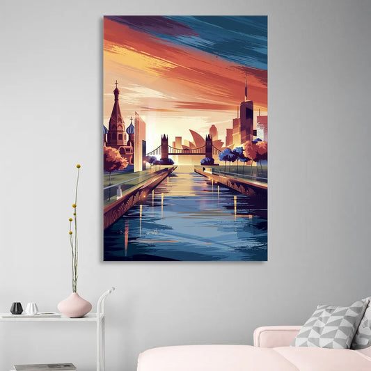 Riverside Iconic Landmarks Living Room - Canvas Wall Art