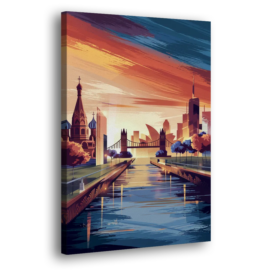 Riverside Iconic Landmarks Side - Canvas Wall Art