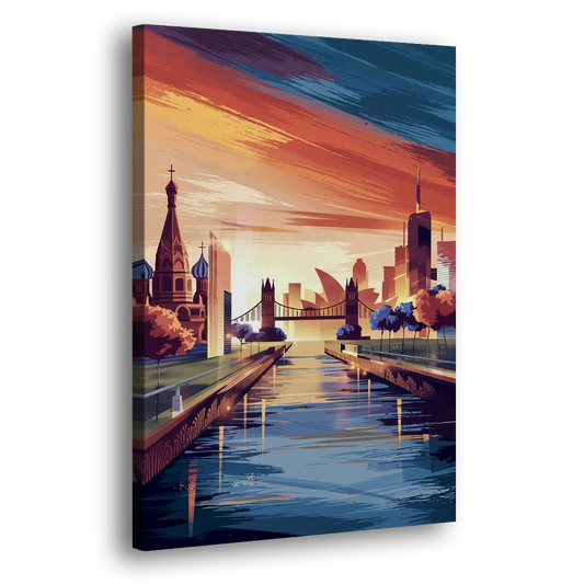 Riverside Iconic Landmarks Side - Canvas Wall Art