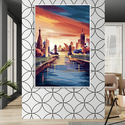 Riverside Iconic Landmarks Living Room - White Canvas Wall Art