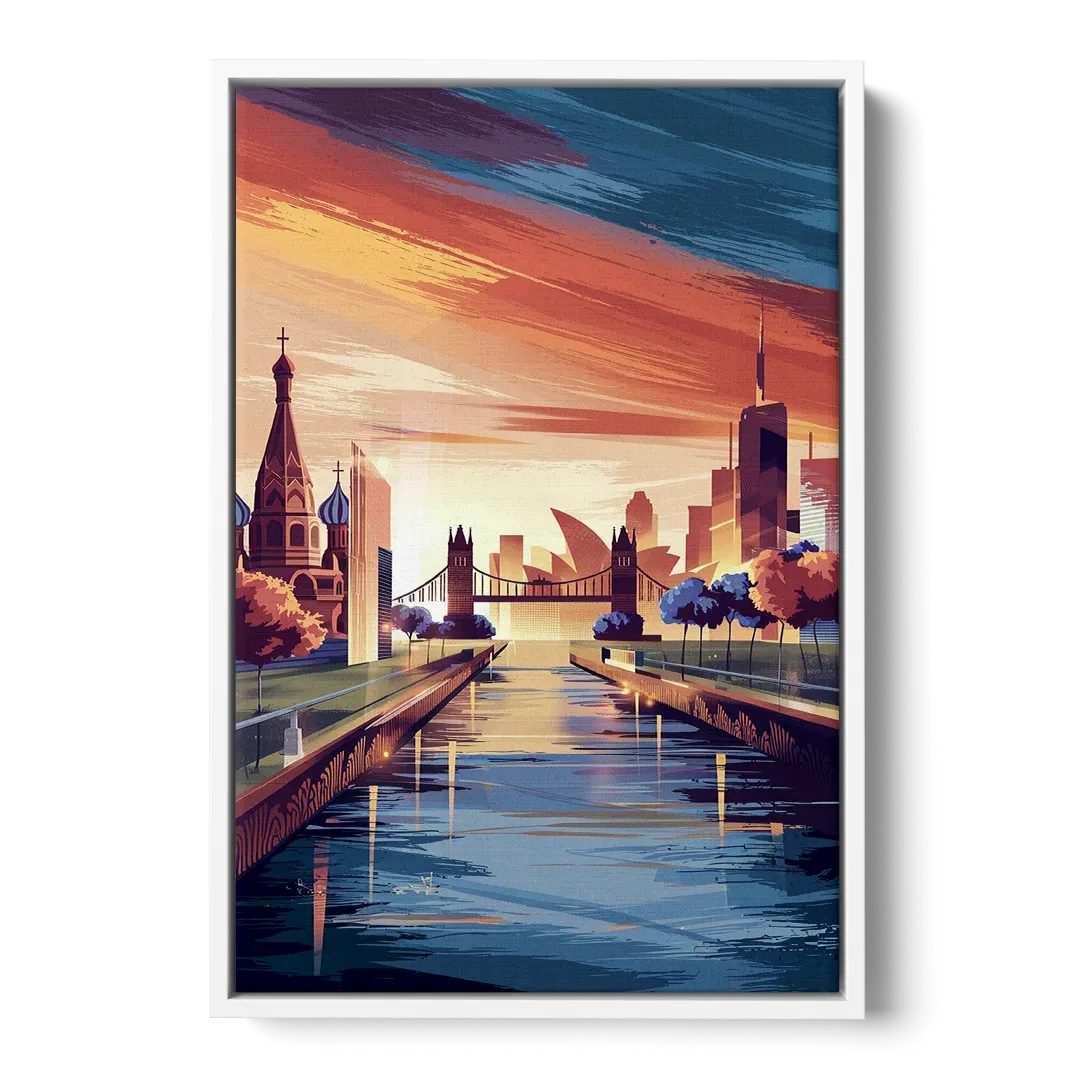 Riverside Iconic Landmarks Front - White Canvas Wall Art
