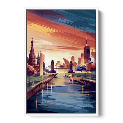 Riverside Iconic Landmarks Front - White Canvas Wall Art