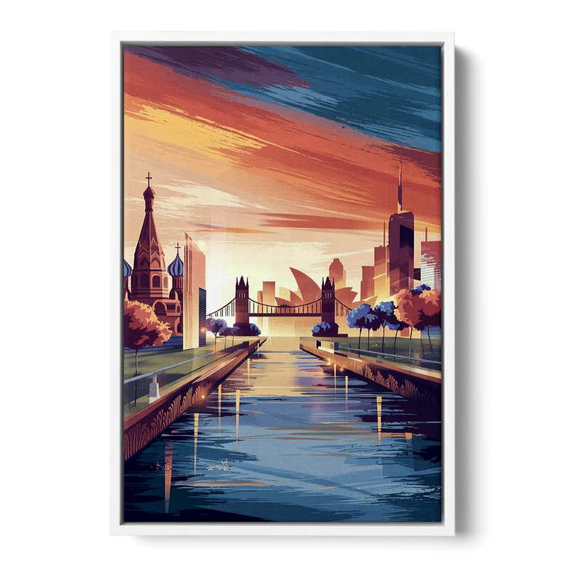 Riverside Iconic Landmarks Front - White Canvas Wall Art