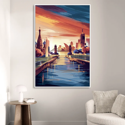 Riverside Iconic Landmarks Sitting Room - White Canvas Wall Art