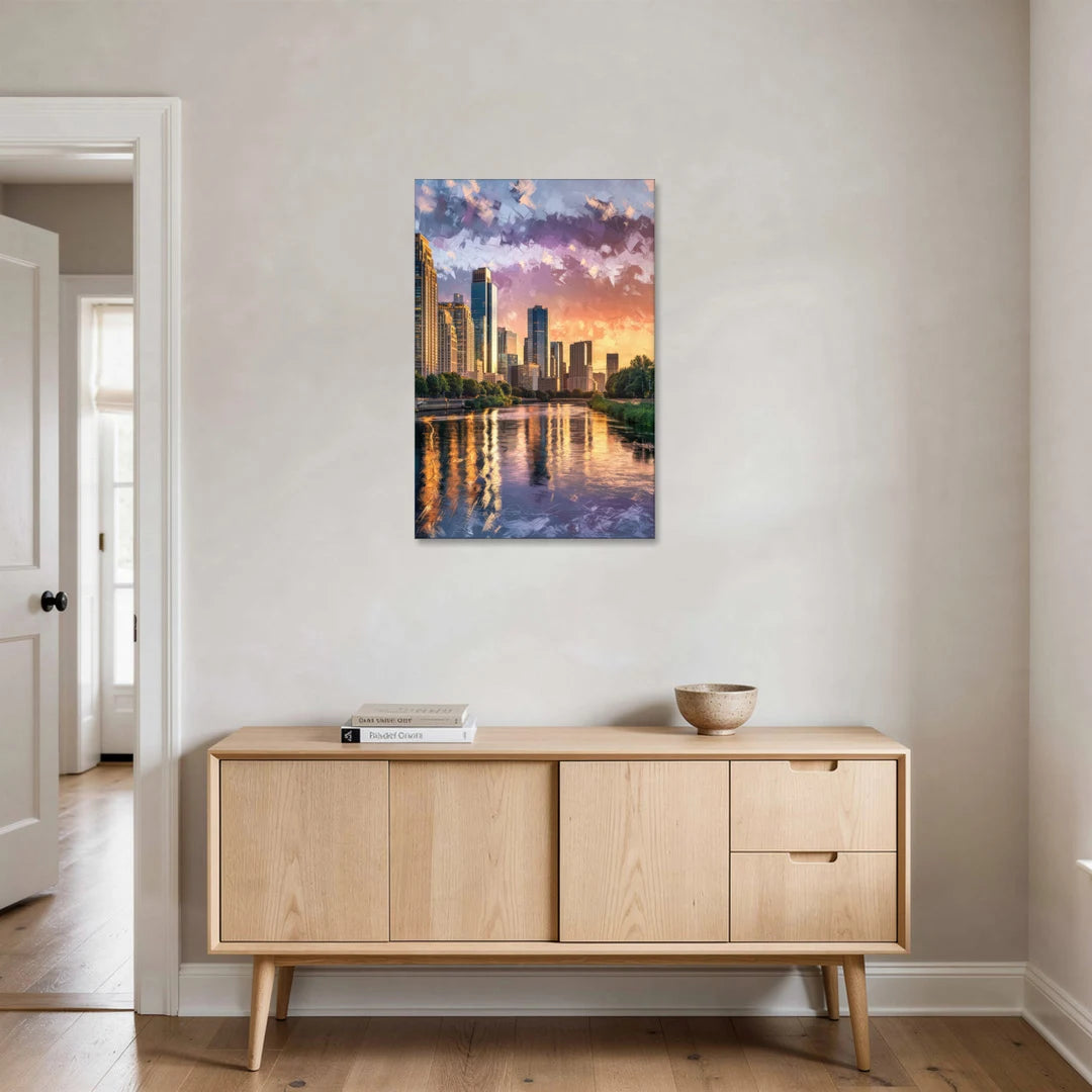 Riverside Modern Cityscape - Canvas Wall Art - Coffee Table - 24x36