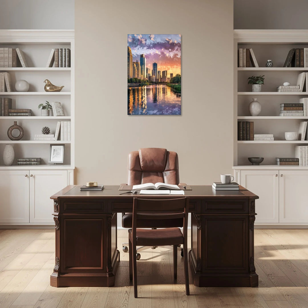 Riverside Modern Cityscape - Canvas Wall Art - Office - 24x36