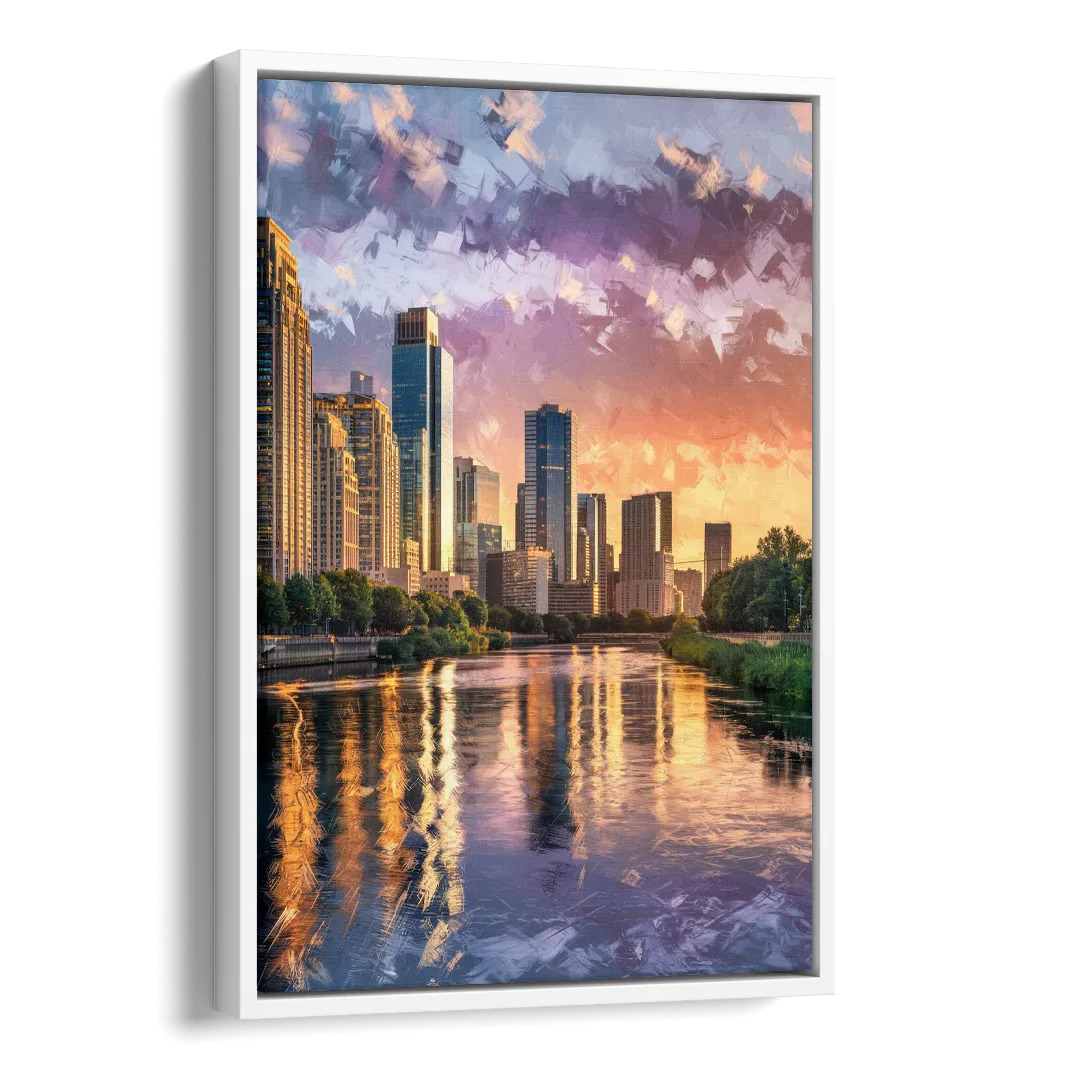 Riverside Modern Cityscape Side - White Canvas Wall Art