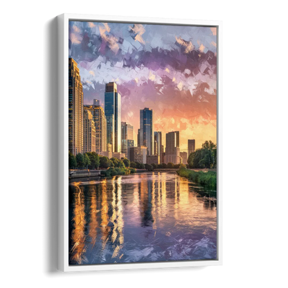 Riverside Modern Cityscape Side - White Canvas Wall Art