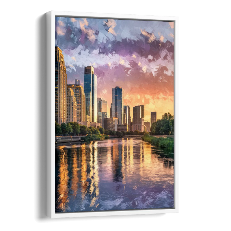 Riverside Modern Cityscape Side - White Canvas Wall Art