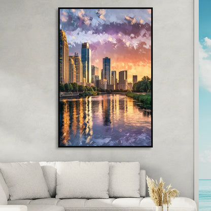 Riverside Modern Cityscape Sitting Room - Black Canvas Wall Art