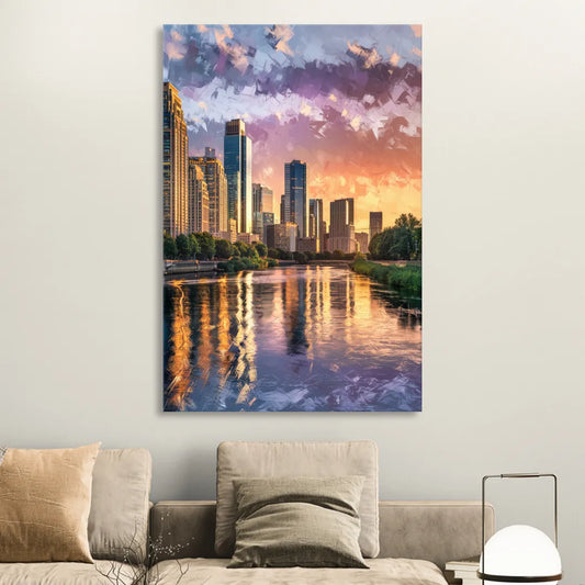 Riverside Modern Cityscape Living Room - Canvas Wall Art