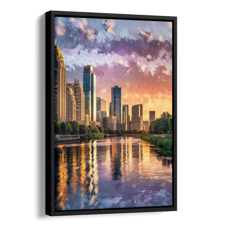 Riverside Modern Cityscape Side - Black Canvas Wall Art