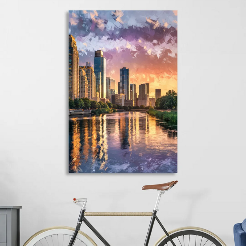 Riverside Modern Cityscape Sitting Room - Canvas Wall Art