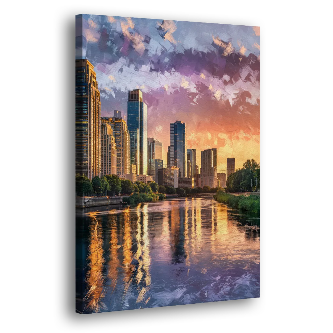 Riverside Modern Cityscape Side - Canvas Wall Art
