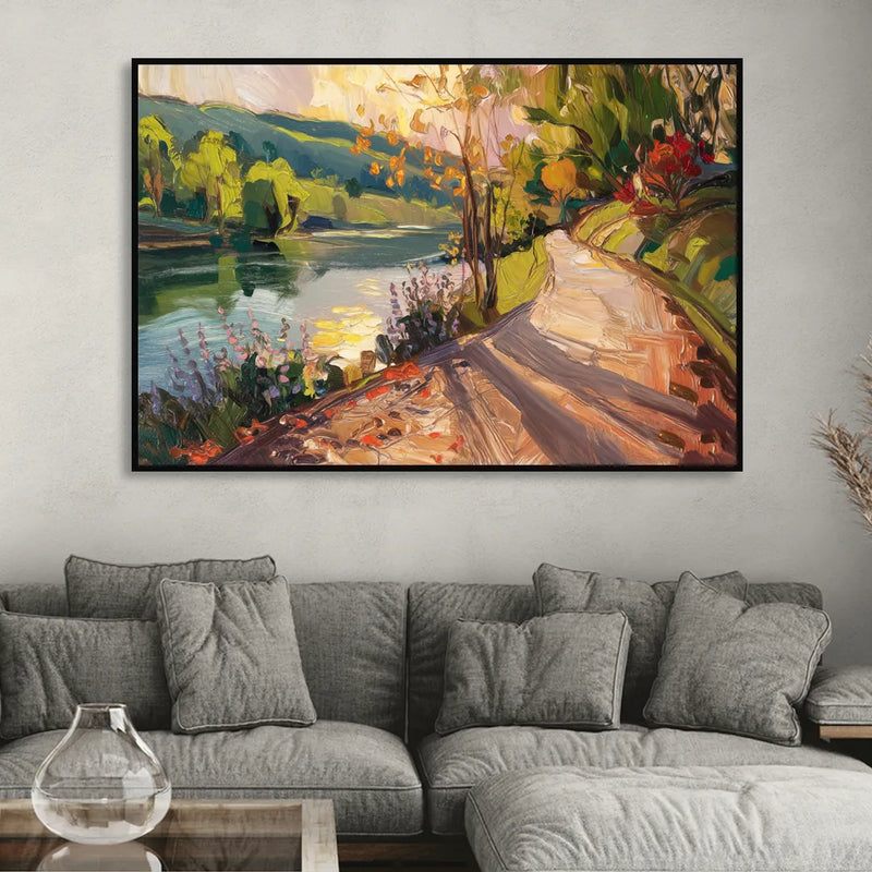 Riverside Nature Trails Living Room - Black Canvas Wall Art