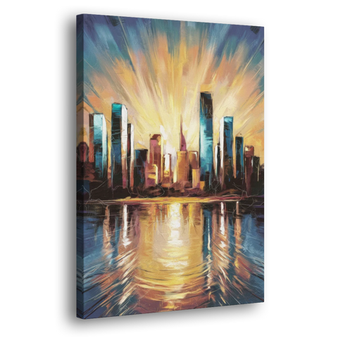 Riverside Sunset Over the City - Canvas Wall Art - Side