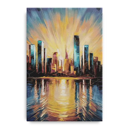 Riverside Sunset Over the City Front - Canvas Wall Art