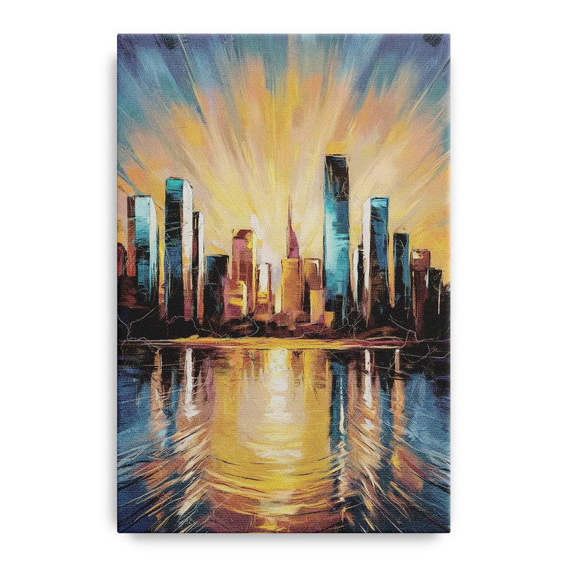 Riverside Sunset Over the City Front - Canvas Wall Art