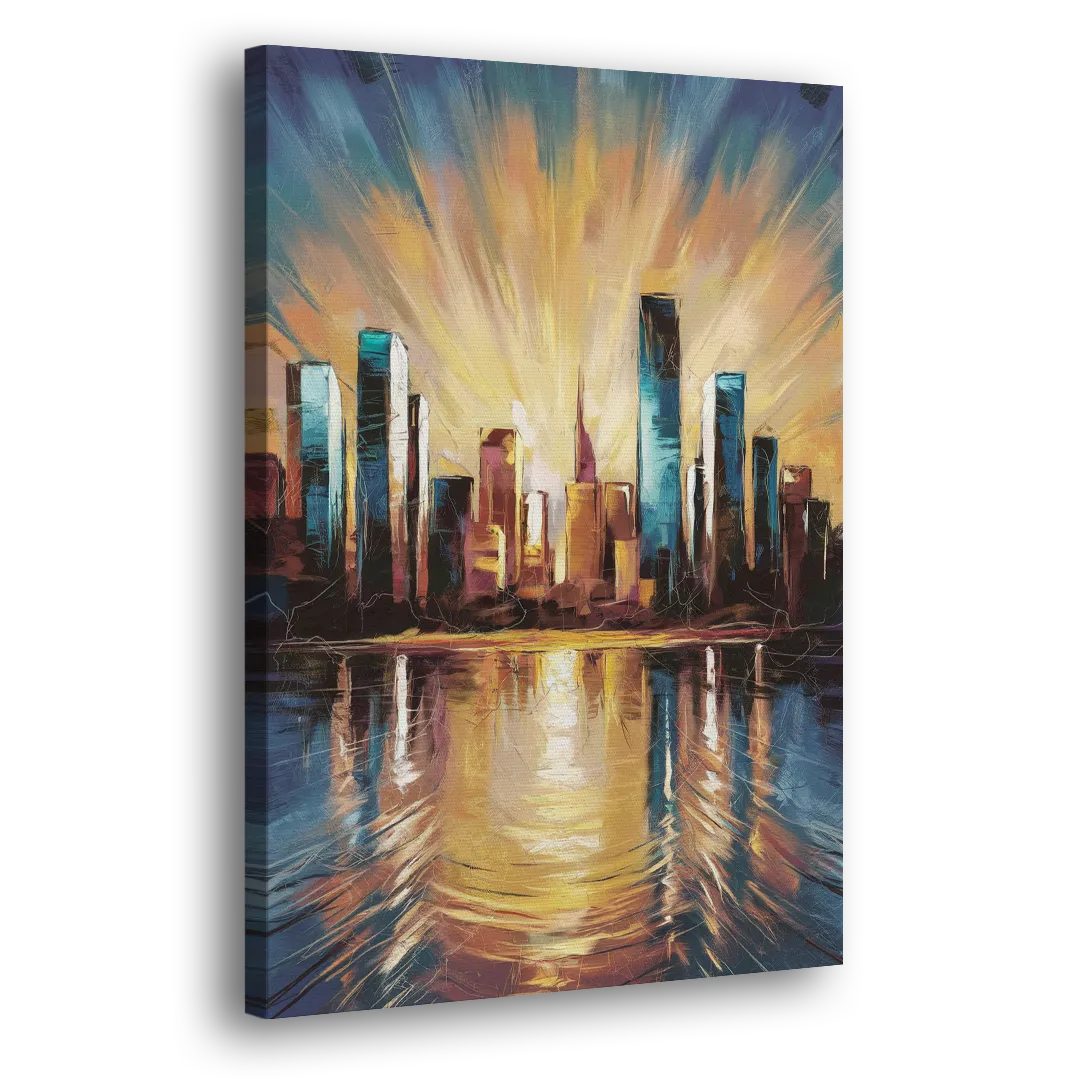 Riverside Sunset Over the City Side - Canvas Wall Art