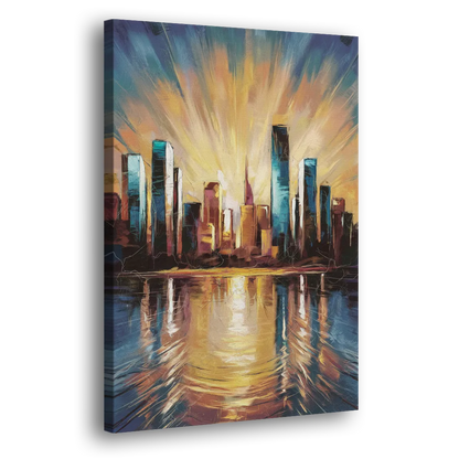Riverside Sunset Over the City Side - Canvas Wall Art