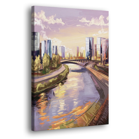 Riverside Urban Landscape - Canvas Wall Art - Side