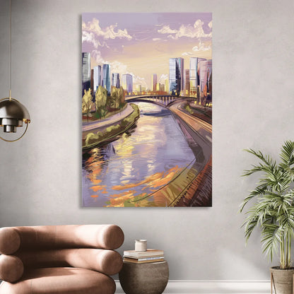 Riverside Urban Landscape Living Room - Canvas Wall Art