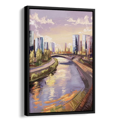 Riverside Urban Landscape Side - Black Canvas Wall Art