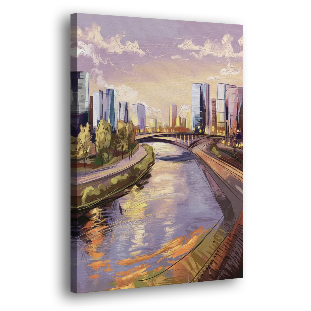 Riverside Urban Landscape Side - Canvas Wall Art