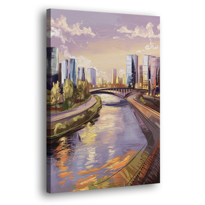 Riverside Urban Landscape Side - Canvas Wall Art