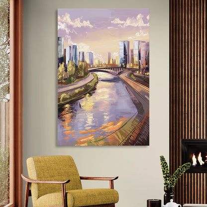 Riverside Urban Landscape Sitting Room - Canvas Wall Art