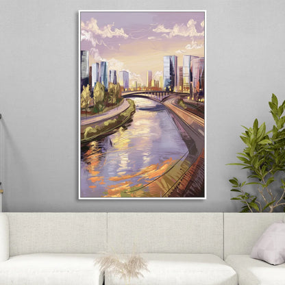 Riverside Urban Landscape Sitting Room - White Canvas Wall Art