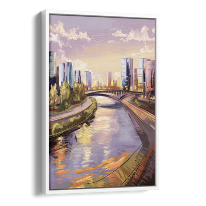 Riverside Urban Landscape Side - White Canvas Wall Art