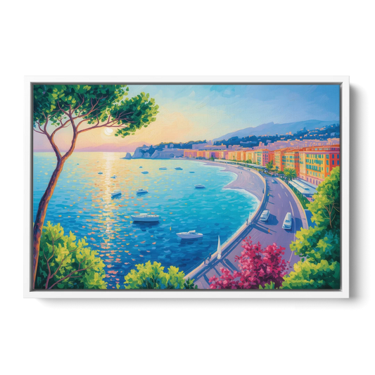 Riviera Reflections - White Framed Canvas Wall Art - Front