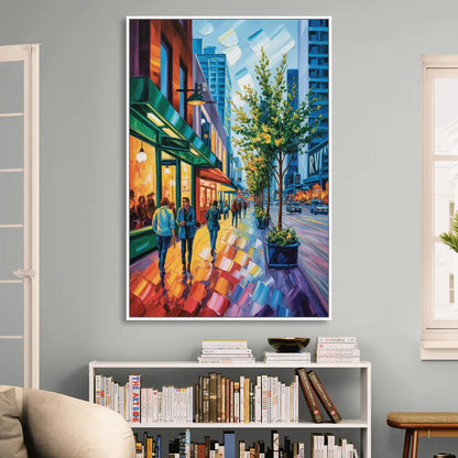 Robson Street Vancouver Living Room - White Canvas Wall Art