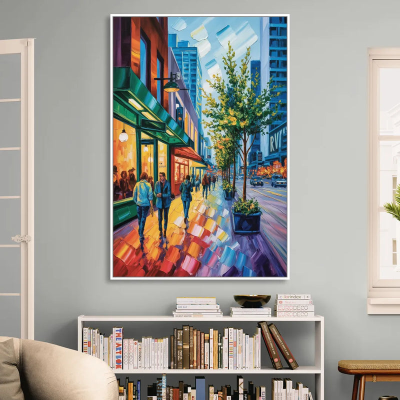 Robson Street Vancouver Living Room - White Canvas Wall Art
