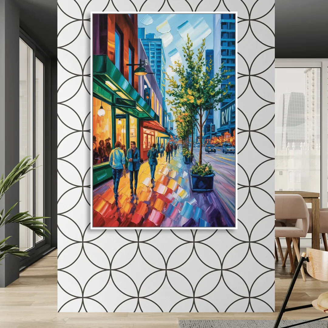 Robson Street Vancouver Sitting Room - White Canvas Wall Art