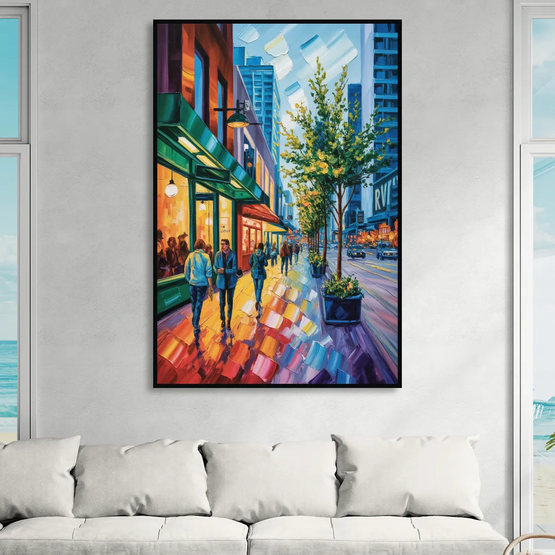 Robson Street Vancouver Sitting Room - Black Canvas Wall Art