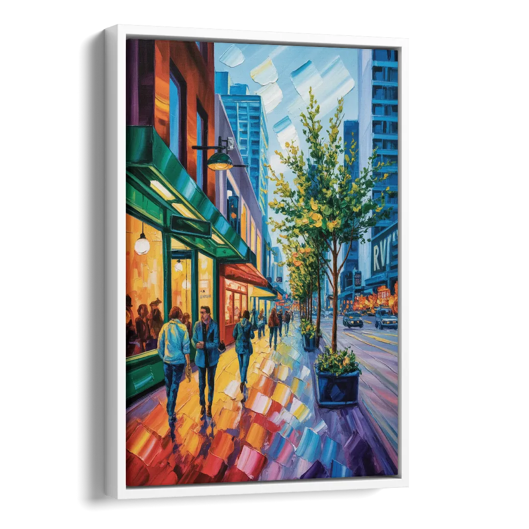 Robson Street Vancouver Side - White Canvas Wall Art