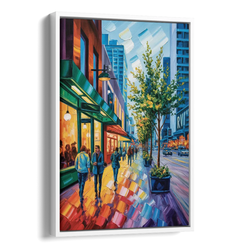 Robson Street Vancouver Side - White Canvas Wall Art