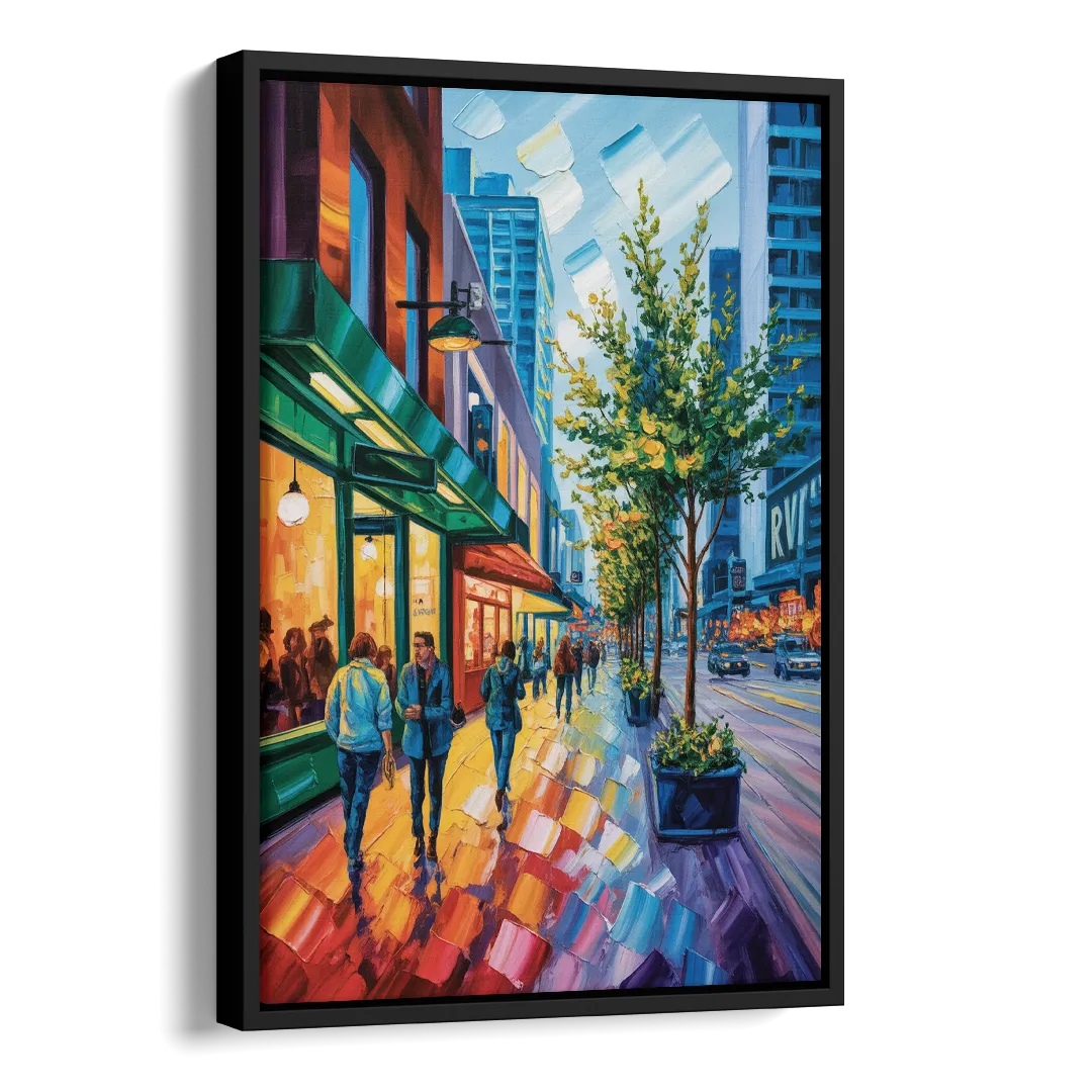 Robson Street Vancouver Side - Black Canvas Wall Art